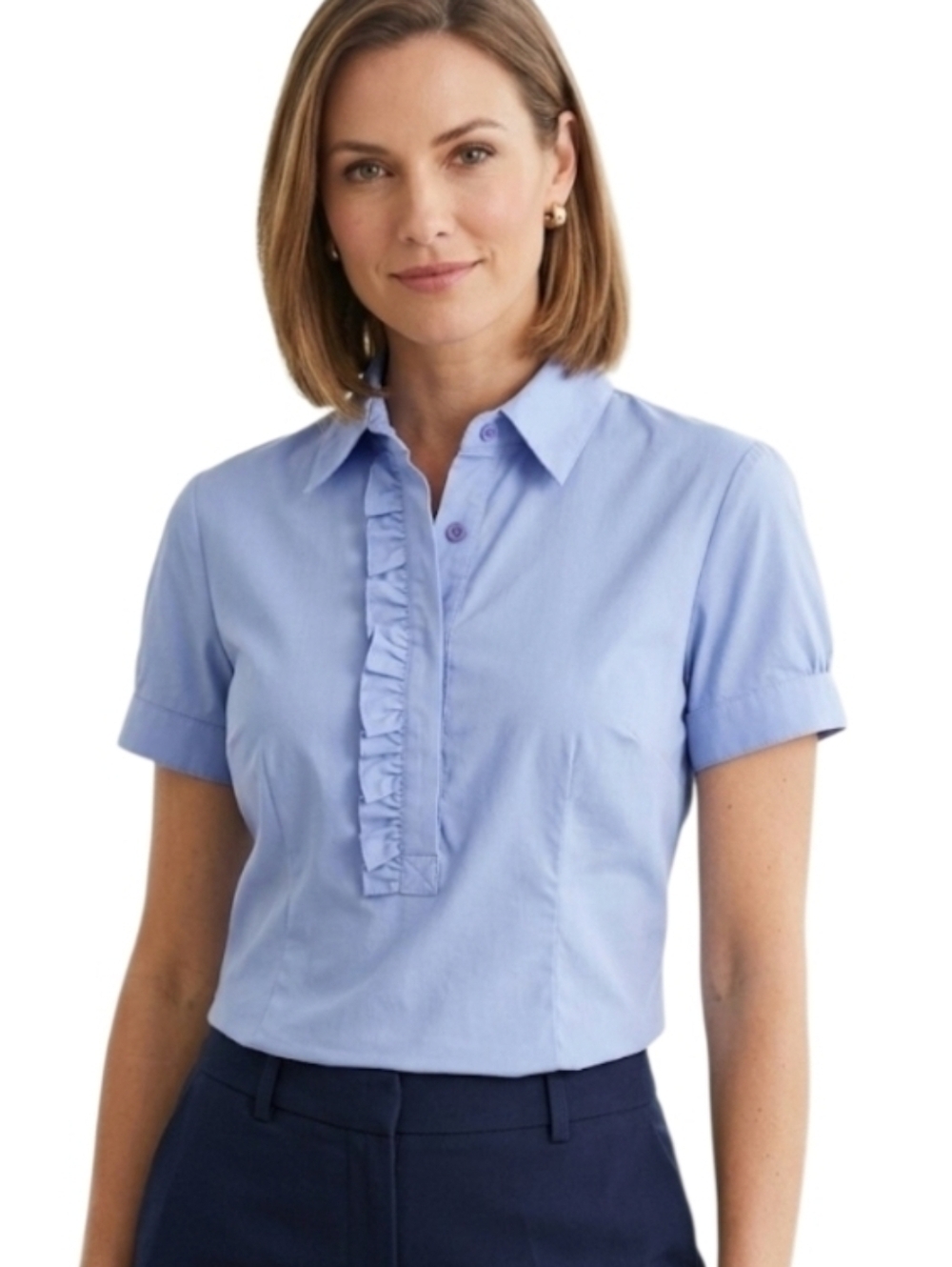 NY & Co Light Blue Short Sleeve Button-Up Shirt
